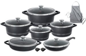 سرویس قابلمه ام جی اس 15 پارچه گرانیت طرح جرمنی C مشکی 